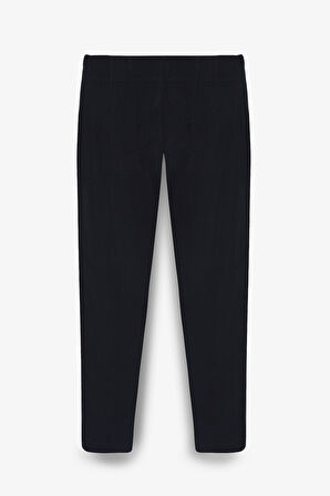 Çift Sıra Düğme Detaylı Yüksek Bel Pantolon Lacivert