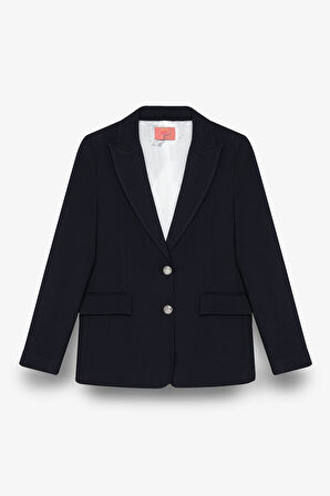 Kapak Cepli Düz Kesim Düğmeli Blazer Ceket Lacivert