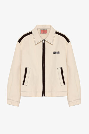 Nakış ve Biye Detaylı Fermuarlı Ceket Bej