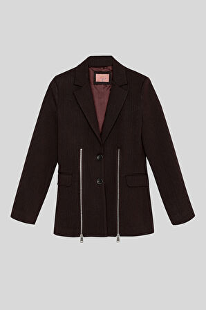 Fermuar Aksesuarlı Blazer Ceket Kahverengi