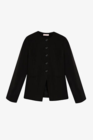 Yuvarlak Yaka Düğmeli Blazer Ceket Siyah
