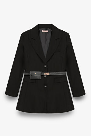Kemerli Çanta Aksesuarlı Blazer Ceket Elbise Siyah