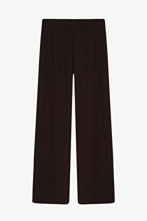 Bol Paça Kumaş Pantolon Koyu Kahve