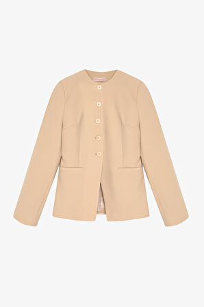 Yuvarlak Yaka Düğmeli Blazer Ceket Taş