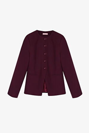 Yuvarlak Yaka Düğmeli Blazer Ceket Mürdüm