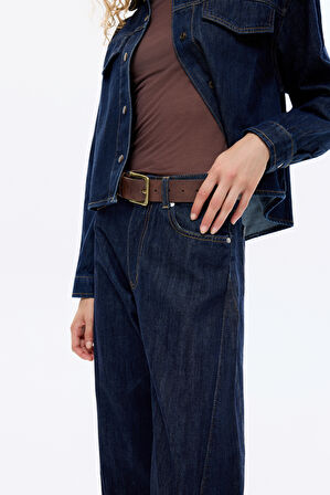 Yüksek Bel Baggy Kot Pantolon Lacivert