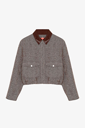 Balıksırtı Beli Lastikli Kaşe Ceket Kahverengi