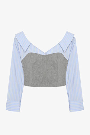 Kontrast Büstiyer Garnili Bluz Gri