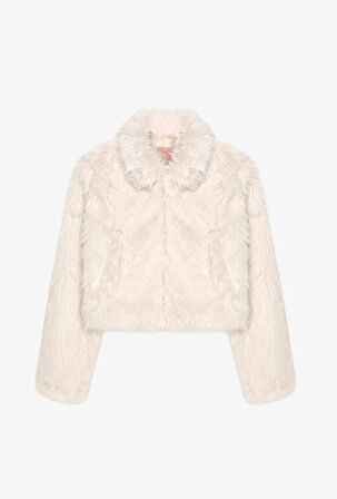 Fermuarlı Kısa Kürk Ceket Ekru