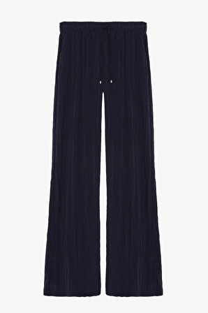 Kırışık Görünümlü Beli Lastikli Pantolon Lacivert