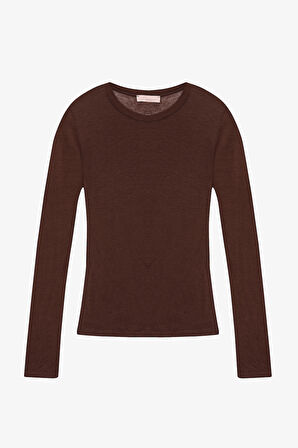 Bisiklet Yaka Basic Bluz Kahverengi
