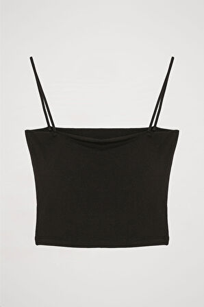 İp Askılı Basic Crop Atlet Siyah
