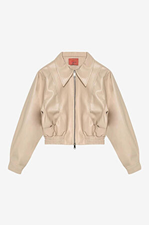 Cep Detaylı Kadın Deri Ceket