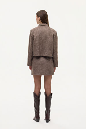 Dokulu Kapak Cepli Düğmeli Ceket Kahverengi