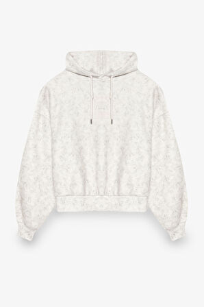 Kapüşonlu Yıkama Efektli Oversize Sweatshirt Ekru