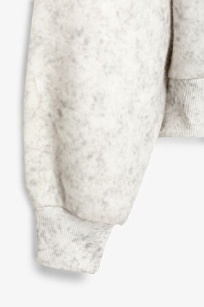 Kapüşonlu Yıkama Efektli Oversize Sweatshirt Ekru