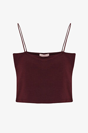 Modal Askılı Crop Basic Atlet Bordo