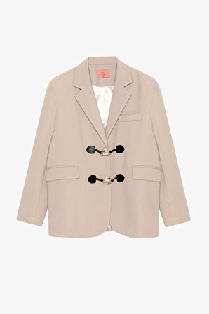 Toka Aksesuarlı Oversize Blazer Ceket Bej