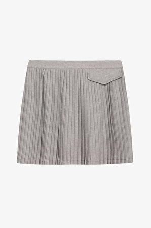 Kapak Cepli Pileli Mini Etek Gri