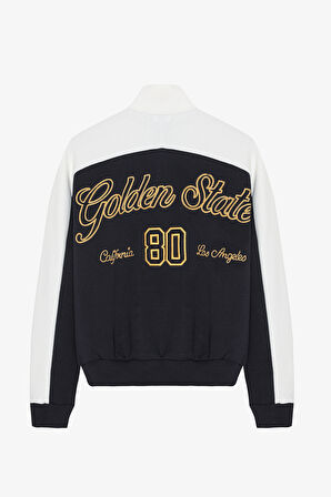 Nakışlı Kontrast Renkli Oversize Sweatshirt Lacivert