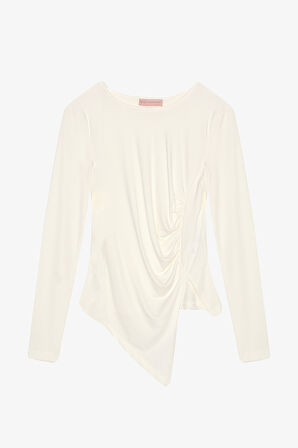 Drapeli Asimetrik Bluz Ekru