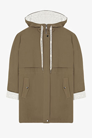 Kapüşonlu Fermuarlı Trençkot Haki