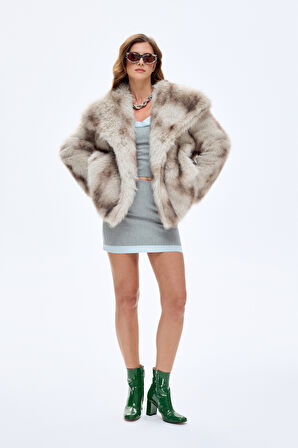 Kruvaze Yaka Kürk Kaban Vizon