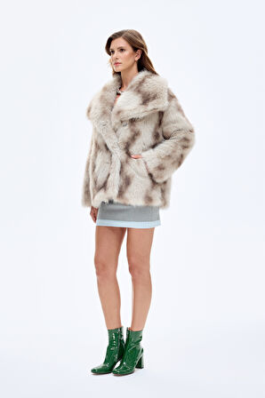 Kruvaze Yaka Kürk Kaban Vizon