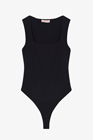 Kare Yaka Basic Bodysuit Siyah