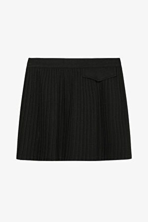 Kapak Cepli Pileli Mini Etek Siyah