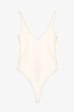 V Yaka Basic Bodysuit Ekru