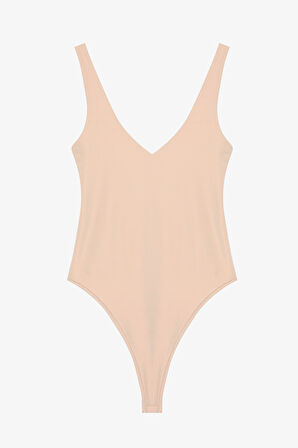 V Yaka Bodysuit Bej