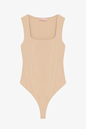 Kare Yaka Basic Bodysuit Bej