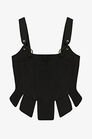 Askılı Bağlamalı Korse Bluz Siyah