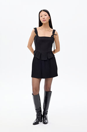 Askılı Bağlamalı Korse Bluz Siyah