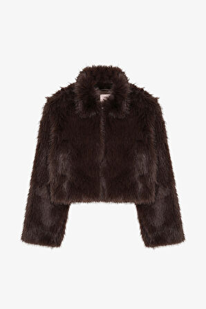 Fermuarlı Kısa Kürk Ceket Kahverengi