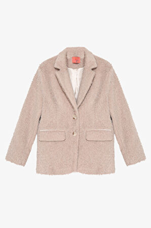 Tüylü Dokulu Oversize Blazer Ceket Bej