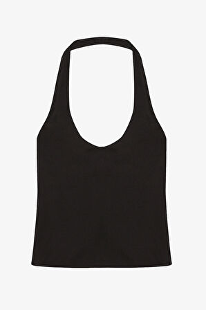 Sırt Dekolteli Halter Yaka Basic Atlet Siyah