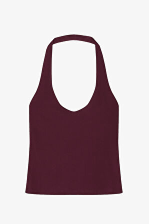 Sırt Dekolteli Halter Yaka Basic Atlet Mürdüm