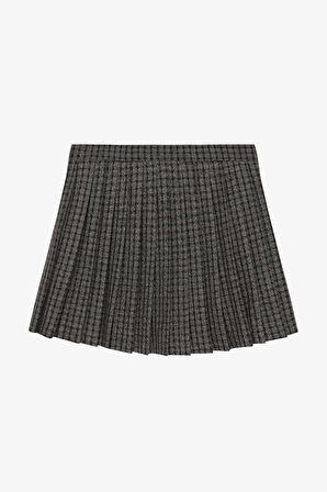 Piliseli Ekose Mini Etek Kahverengi