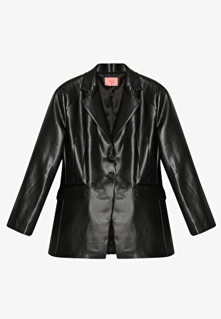 Bele Oturan Deri Blazer Ceket Siyah