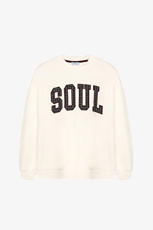 Soul Nakışlı Oversize Sweatshirt Ekru