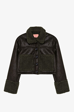 Kürk Garnili Süet Kısa Mont Haki