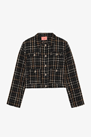 Çift Cepli Düğmeli Tüvit Ceket Siyah