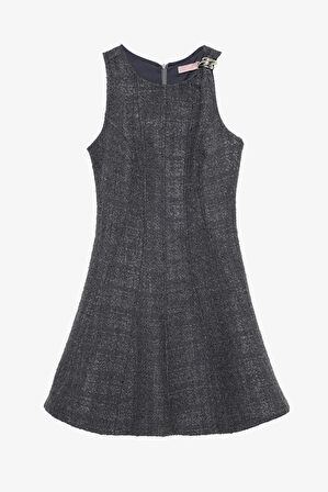 Halka Aksesuarlı Tüvit Mini Elbise Antrasit