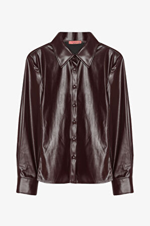 Bele Oturan Deri Gömlek Bordo