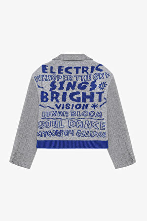 Triko Garnili Balıksırtı Blazer Ceket Gri