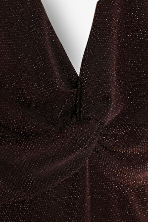 Simli Drape Düğümlü Bodysuit Kahverengi