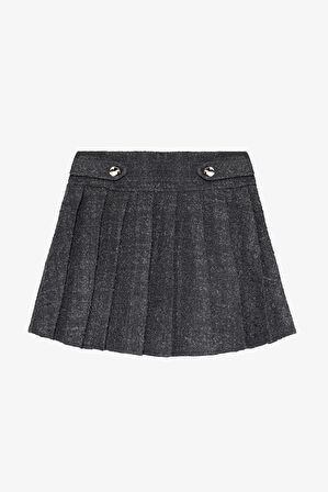 Düğme Detaylı Pileli Tüvit Mini Etek Antrasit