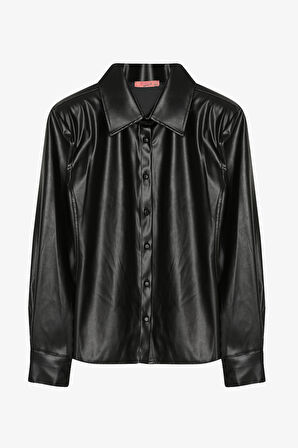 Bele Oturan Deri Gömlek Siyah